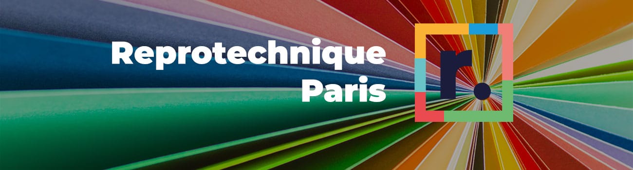 Logo de Reprotechnique imprimeur Paris sur Palette de couleurs.